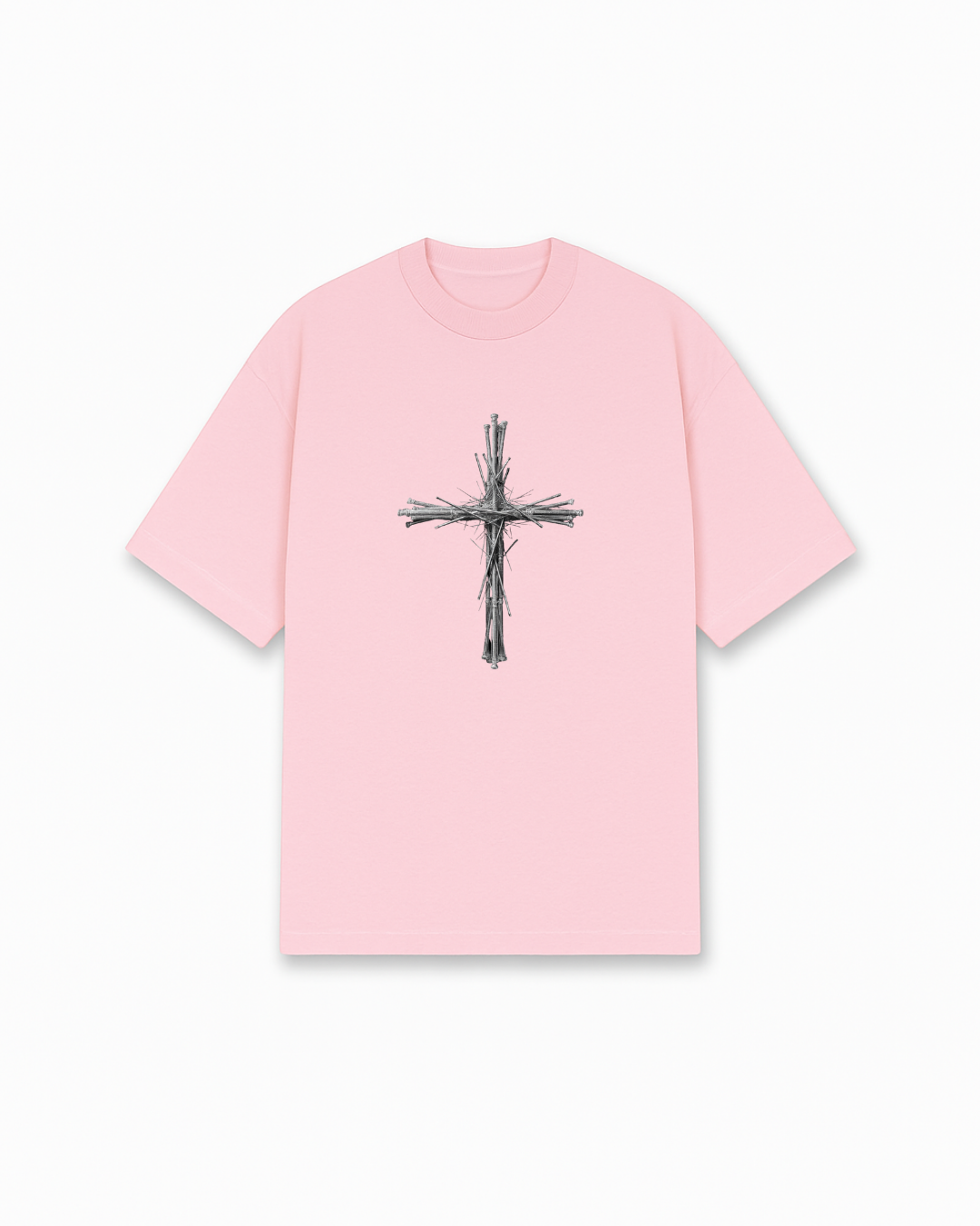 Rustic Cross Christian T-Shirt - Pink Christian t-shirt featuring rustic sketched cross, minimalist aesthetic - Faith-based apparel for believers