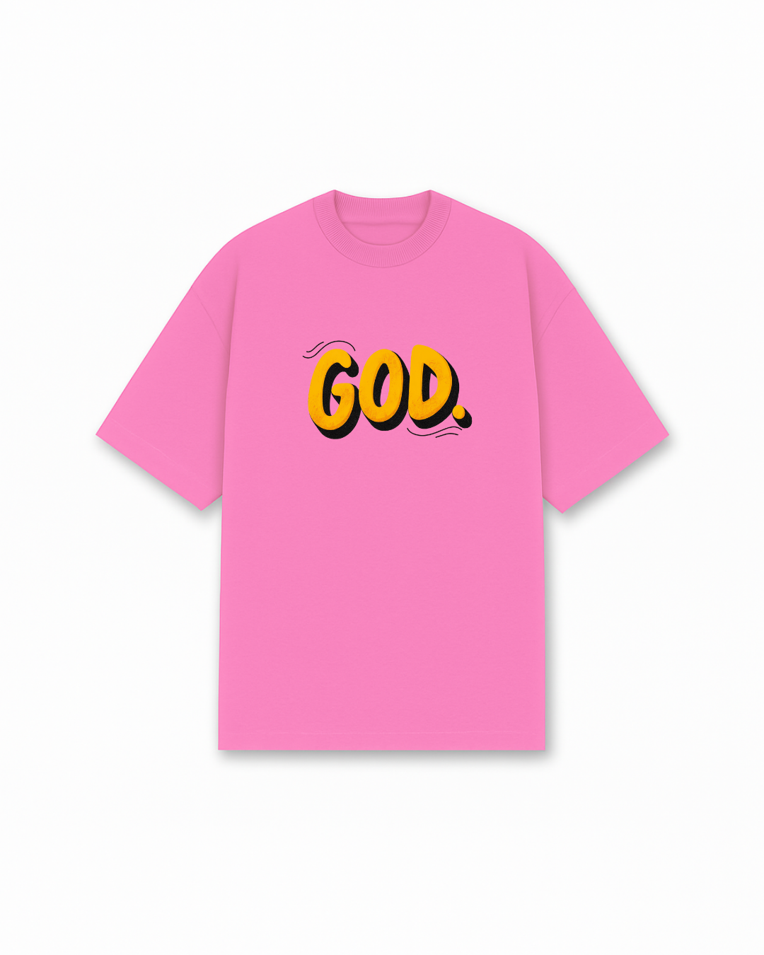 GOD Bold Statement Christian T-Shirt - Pink Christian t-shirt featuring yellow bold letters, simple powerful message - Faith-based apparel for believers