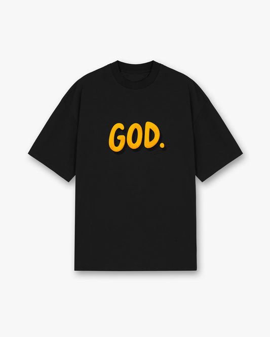GOD Bold Statement Christian T-Shirt - Black Christian t-shirt featuring yellow bold letters, simple powerful message - Faith-based apparel for believers