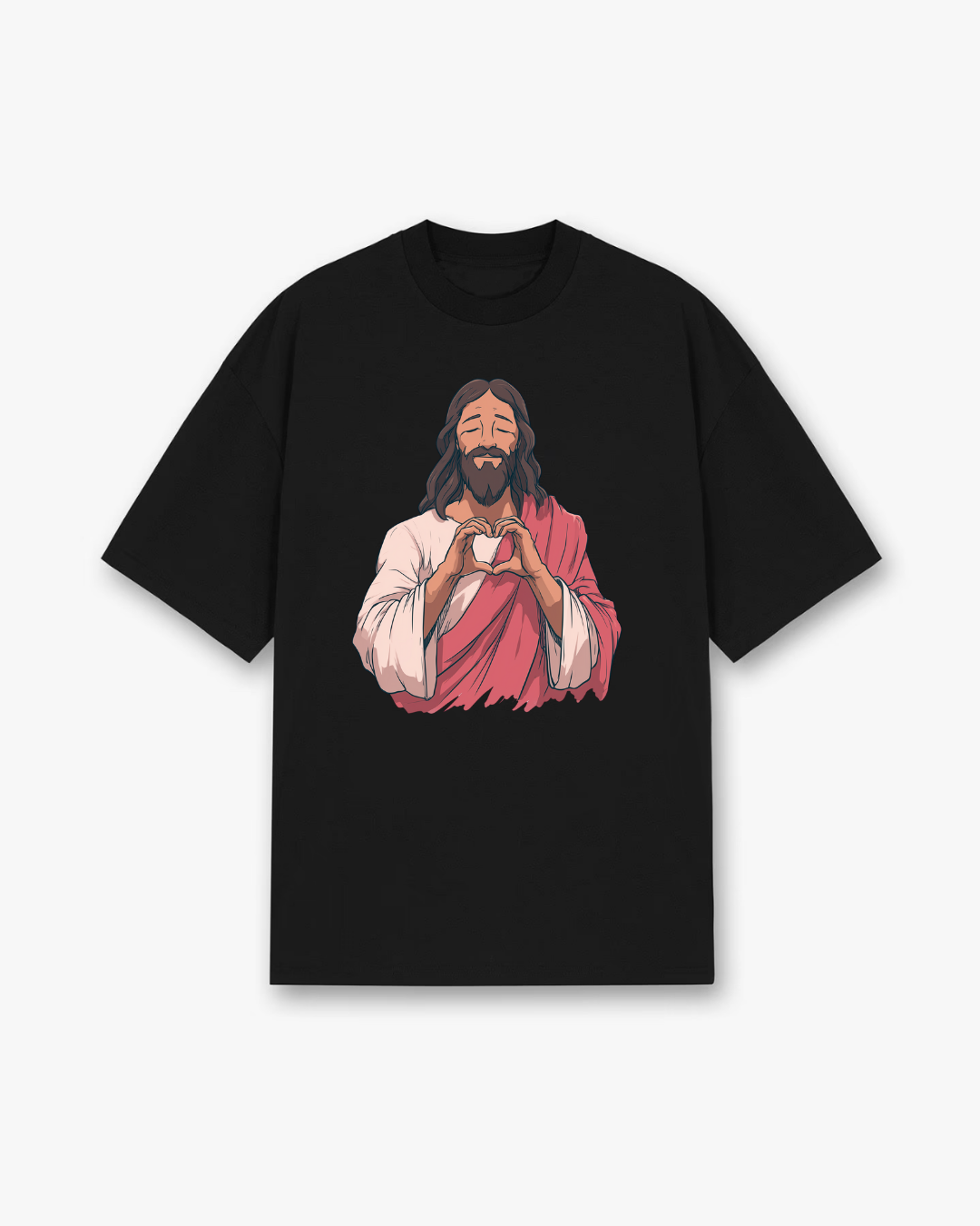 Jesus Heart Love Christian T-Shirt - Black Christian t-shirt featuring modern illustration style, colorful artistic design - Faith-based apparel for believers